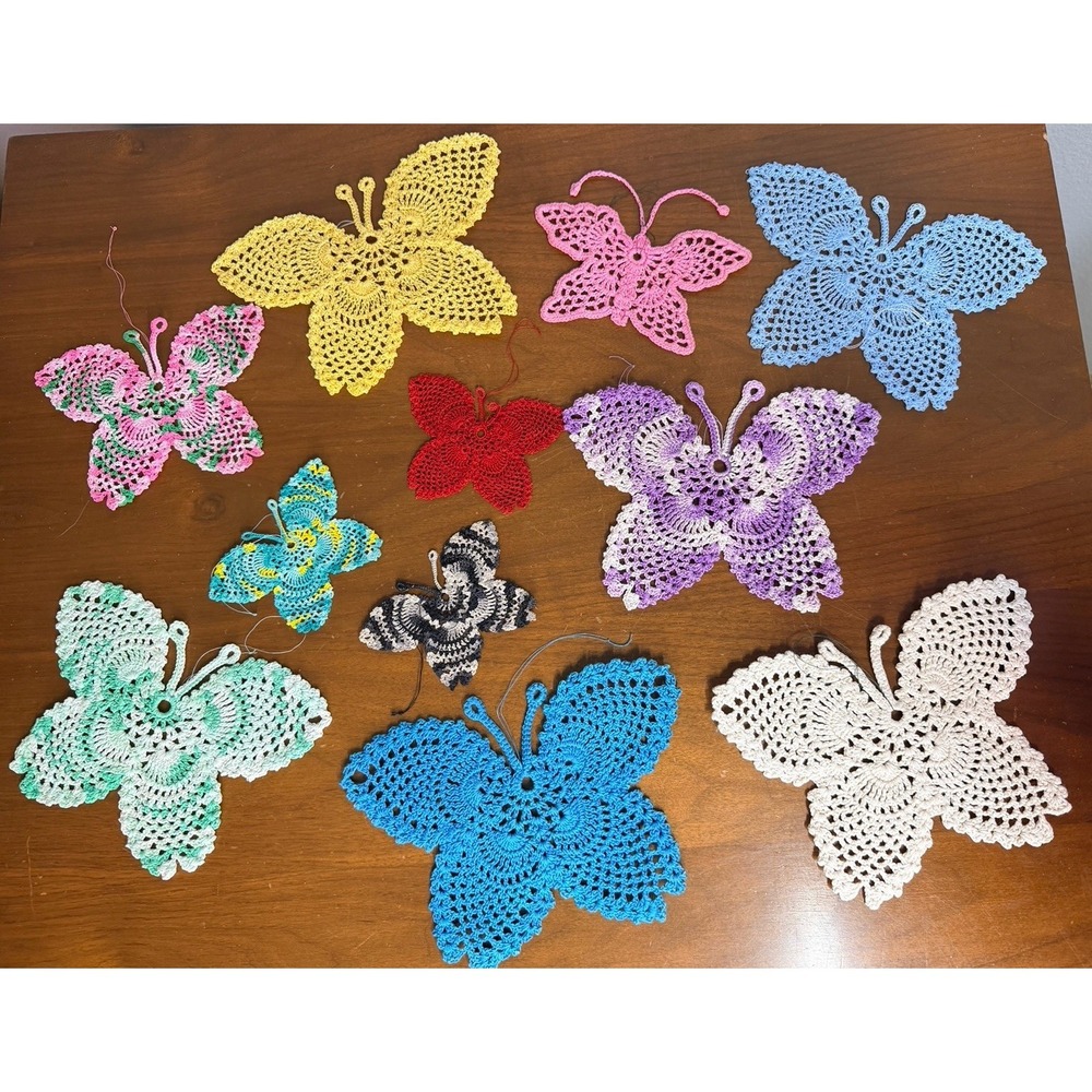 Vtg Crocheted Handmade Butterfly Doilies Pattern Lot Of 11 Various Sizes